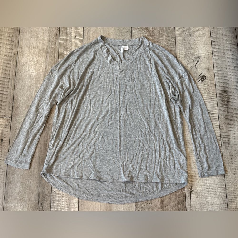 Nordstrom Heather Grey Modal Spandex V-Neck Long Sleeve Top Small